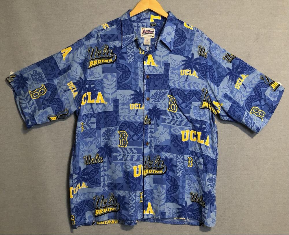 Reyn Spooner UCLA Bruins Shirt Hawaiian Mens XL Blue NCAA Aloha Print Rayon NCAA